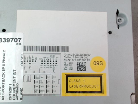 AUTORADIO AUDI A3 SPORTBACK II Phase 2 (8P) 2008-2012