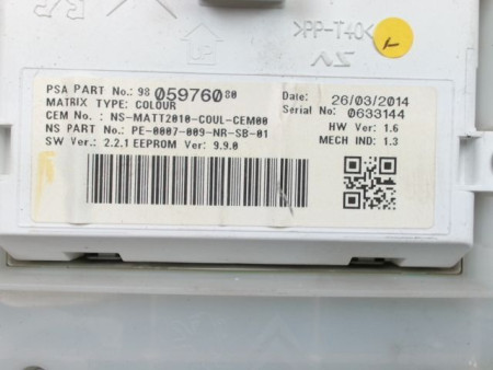 BLOC COMPTEURS PEUGEOT 2008 Phase 1 2013-...