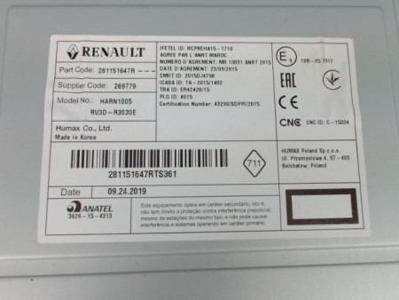 AUTORADIO DACIA SANDERO II Phase 1 2012-...