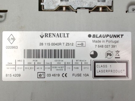 AUTORADIO RENAULT CLIO ESTATE III Phase 2 2009-2012