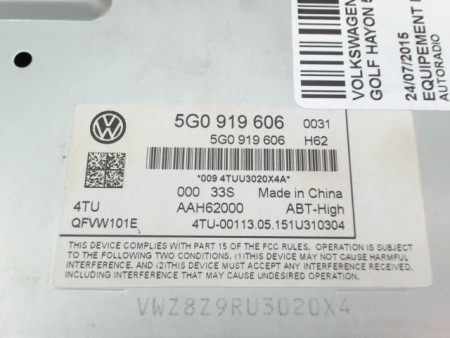 AUTORADIO VOLKSWAGEN GOLF VII Phase 1 (5G) 2012-...