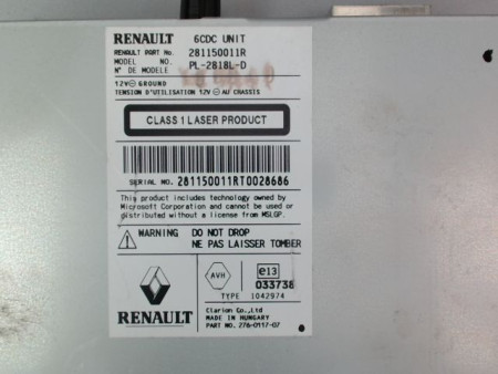 AUTORADIO RENAULT LAGUNA III Phase 1 2007-2010
